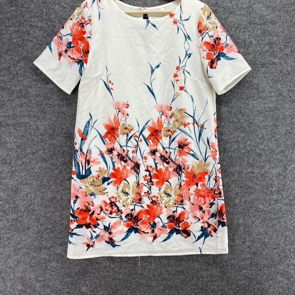 Peppermint Dress Women M Medium White Floral Shift Short Short Sleeve Hook & Eye - Picture 4 of 8